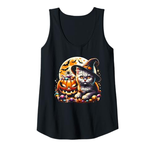 Damen Katze Hexe Gruseliges Gruseliges Kätzchen Halloween Tank Top Damen Katze Hexe Gruseliges Gruseliges Kätzchen Halloween Tank Top von Halloween Animal Outfits Girls Boys Kids