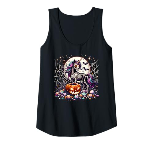 Damen Mädchen Halloween Einhorn Skelett Pferd Tier Grafik Tank Top von Halloween Animal Outfits Girls Boys Kids