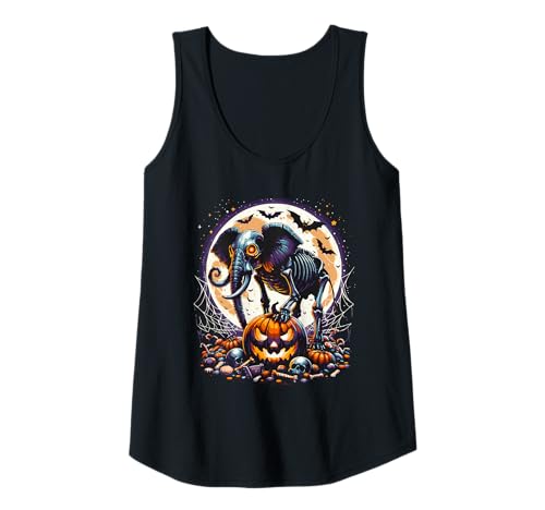 Damen Mädchen Halloween Skelett Schädel Elefant Gruselige Tier Grafik Tank Top von Halloween Animal Outfits Girls Boys Kids