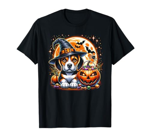 Halloween Beagle Welpe Hund Hexe Mädchen Grafik T-Shirt von Halloween Animal Outfits Girls Boys Kids