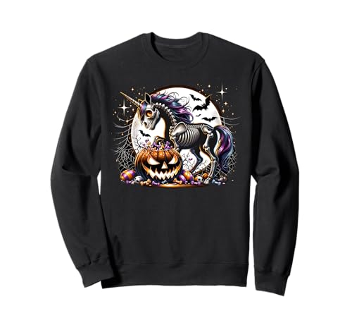 Halloween Einhorn Skelett Mädchen Grafik Sweatshirt von Halloween Animal Outfits Girls Boys Kids