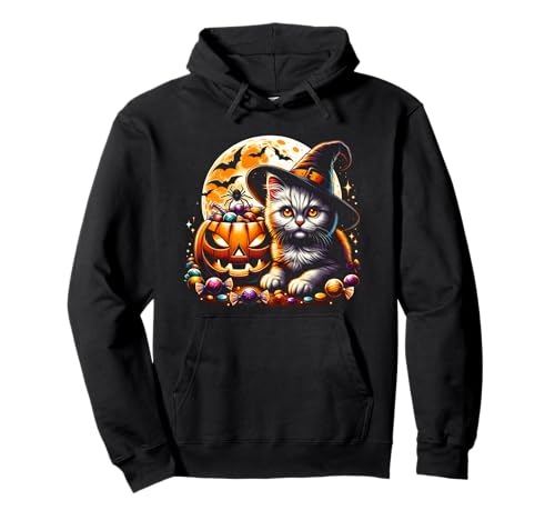 Halloween Hexe Katze Kätzchen Gruseltier Mädchen Grafik Pullover Hoodie Halloween Hexe Katze Kätzchen Gruseltier Mädchen Grafik Pullover Hoodie von Halloween Animal Outfits Girls Boys Kids