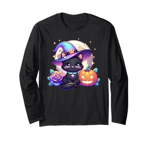 Halloween Hexe Katze Kätzchen Niedliche Tier Mädchen Grafik Langarmshirt Halloween Hexe Katze Kätzchen Niedliche Tier Mädchen Grafik Langarmshirt von Halloween Animal Outfits Girls Boys Kids