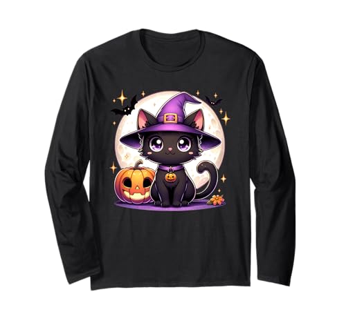 Halloween Hexe Katze Kätzchen Niedliche Tier Mädchen Grafik Langarmshirt Halloween Hexe Katze Kätzchen Niedliche Tier Mädchen Grafik Langarmshirt von Halloween Animal Outfits Girls Boys Kids