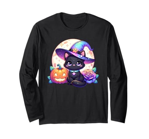 Halloween Hexe Katze Kätzchen Niedliche Tier Mädchen Grafik Langarmshirt Halloween Hexe Katze Kätzchen Niedliche Tier Mädchen Grafik Langarmshirt von Halloween Animal Outfits Girls Boys Kids