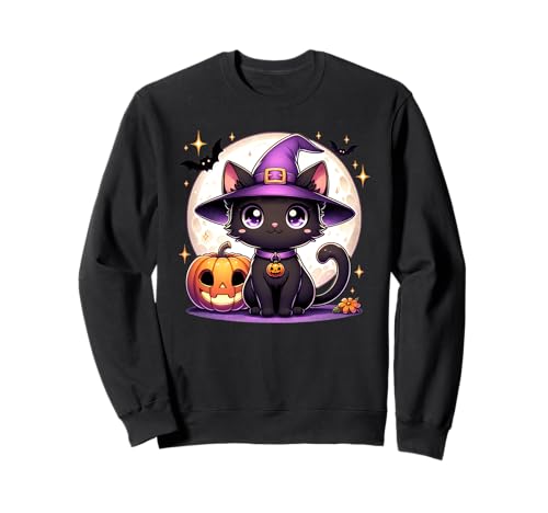 Halloween Hexe Katze Kätzchen Niedliche Tier Mädchen Grafik Sweatshirt von Halloween Animal Outfits Girls Boys Kids