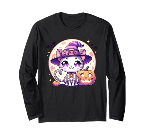 Halloween Hexe Skelett Katze Kätzchen Niedlich Tier Mädchen Grafik Langarmshirt Halloween Hexe Skelett Katze Kätzchen Niedlich Tier Mädchen Grafik Langarmshirt von Halloween Animal Outfits Girls Boys Kids