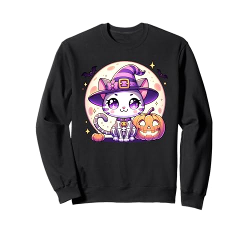 Halloween Hexe Skelett Katze Kätzchen Niedlich Tier Mädchen Grafik Sweatshirt Halloween Hexe Skelett Katze Kätzchen Niedlich Tier Mädchen Grafik Sweatshirt von Halloween Animal Outfits Girls Boys Kids
