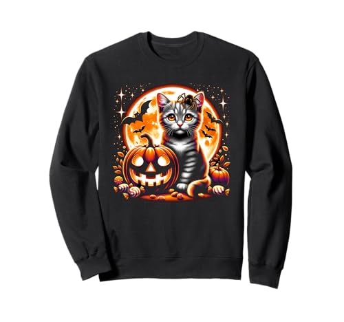 Halloween Katze Kätzchen Gruseliger Kürbis Jack o Laterne Cute Girl Sweatshirt von Halloween Animal Outfits Girls Boys Kids