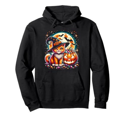 Halloween Katze Kätzchen Hexe Kürbis Jack o Laterne Niedliche Mädchen Pullover Hoodie von Halloween Animal Outfits Girls Boys Kids