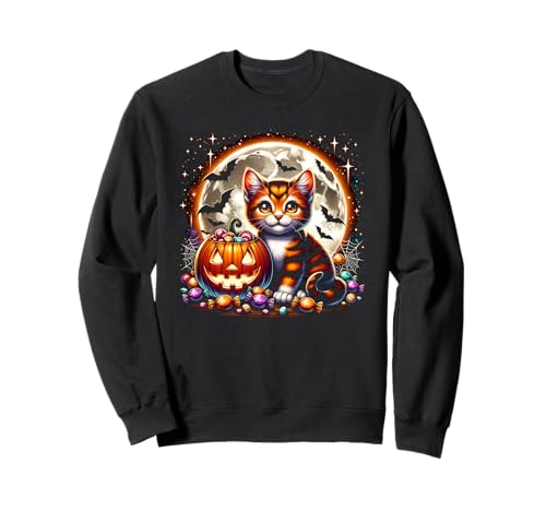 Halloween Katze Kätzchen Hexe Kürbis Jack o Laterne Niedliche Mädchen Sweatshirt von Halloween Animal Outfits Girls Boys Kids
