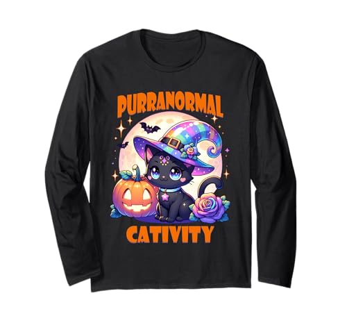 Halloween Katze Kätzchen Hexe Mädchen Langarmshirt Halloween Katze Kätzchen Hexe Mädchen Langarmshirt von Halloween Animal Outfits Girls Boys Kids