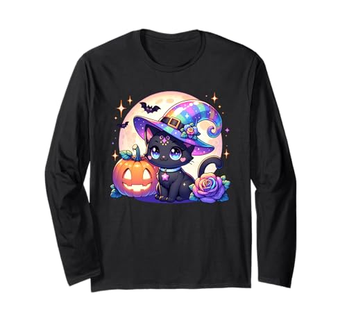 Halloween Katze Kätzchen Hexe Mädchen Langarmshirt Halloween Katze Kätzchen Hexe Mädchen Langarmshirt von Halloween Animal Outfits Girls Boys Kids