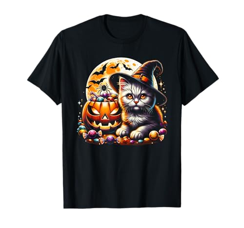 Halloween Katze Kätzchen Hexe Mädchen T-Shirt von Halloween Animal Outfits Girls Boys Kids