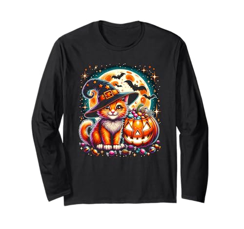 Halloween Kitty Katze Kätzchen Mädchen Grafik Langarmshirt Halloween Kitty Katze Kätzchen Mädchen Grafik Langarmshirt von Halloween Animal Outfits Girls Boys Kids