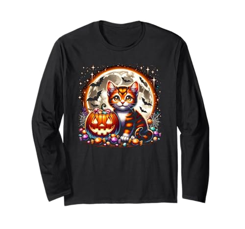 Halloween Orange Katze Kätzchen Hexe Mädchen Grafik Langarmshirt Halloween Orange Katze Kätzchen Hexe Mädchen Grafik Langarmshirt von Halloween Animal Outfits Girls Boys Kids