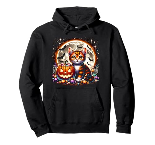 Halloween Orange Katze Kätzchen Hexe Mädchen Grafik Pullover Hoodie von Halloween Animal Outfits Girls Boys Kids