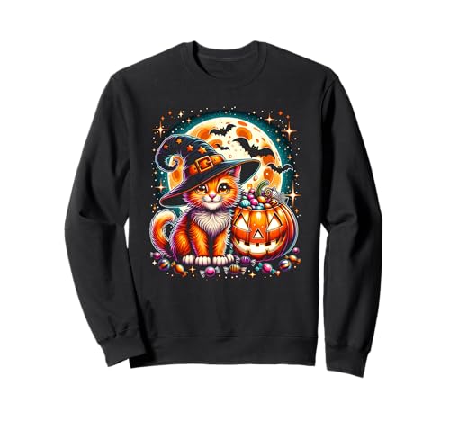 Halloween Orange Katze Kätzchen Hexe Mädchen Grafik Sweatshirt von Halloween Animal Outfits Girls Boys Kids
