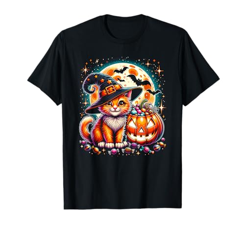 Halloween Orange Katze Kätzchen Hexe Mädchen Grafik T-Shirt Halloween Orange Katze Kätzchen Hexe Mädchen Grafik T-Shirt von Halloween Animal Outfits Girls Boys Kids