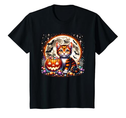 Halloween Orange Katze Kätzchen Hexe Mädchen Grafik T-Shirt Halloween Orange Katze Kätzchen Hexe Mädchen Grafik T-Shirt von Halloween Animal Outfits Girls Boys Kids