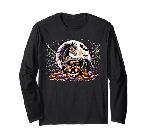 Halloween Pferd Skelett Gruselige Gruselige Mädchen Grafik Langarmshirt von Halloween Animal Outfits Girls Boys Kids
