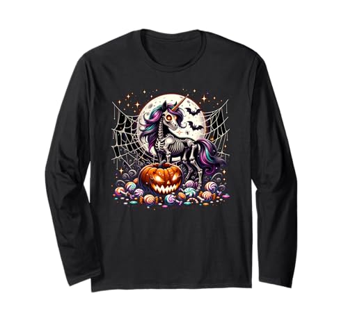 Halloween Skelett Einhorn Gruselige Gruselige Mädchen Grafik Langarmshirt von Halloween Animal Outfits Girls Boys Kids