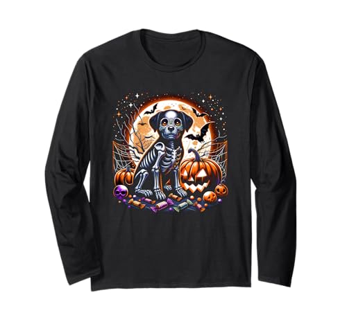 Halloween Skelett Hund Gruseltier Mädchen Grafik Langarmshirt Halloween Skelett Hund Gruseltier Mädchen Grafik Langarmshirt von Halloween Animal Outfits Girls Boys Kids