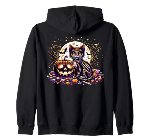 Halloween Skelett Katze Kätzchen Gruseltier Mädchen Grafik Kapuzenjacke von Halloween Animal Outfits Girls Boys Kids