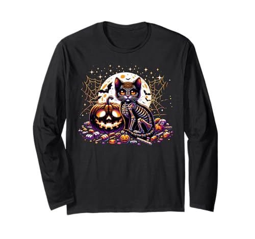 Halloween Skelett Katze Kätzchen Gruseltier Mädchen Grafik Langarmshirt Halloween Skelett Katze Kätzchen Gruseltier Mädchen Grafik Langarmshirt von Halloween Animal Outfits Girls Boys Kids