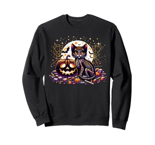 Halloween Skelett Katze Kätzchen Gruseltier Mädchen Grafik Sweatshirt Halloween Skelett Katze Kätzchen Gruseltier Mädchen Grafik Sweatshirt von Halloween Animal Outfits Girls Boys Kids