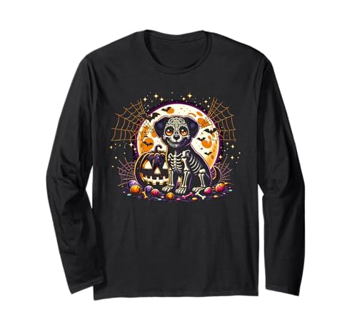 Halloween Skelett Welpe Hund Gruseltier Mädchen Grafik Langarmshirt Halloween Skelett Welpe Hund Gruseltier Mädchen Grafik Langarmshirt von Halloween Animal Outfits Girls Boys Kids