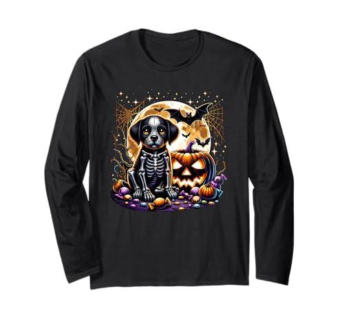 Halloween Skelett Welpe Hund Gruseltier Mädchen Grafik Langarmshirt Halloween Skelett Welpe Hund Gruseltier Mädchen Grafik Langarmshirt von Halloween Animal Outfits Girls Boys Kids