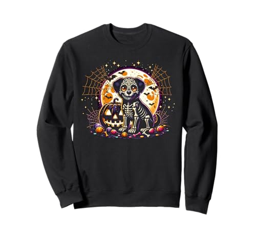 Halloween Skelett Welpe Hund Gruseltier Mädchen Grafik Sweatshirt von Halloween Animal Outfits Girls Boys Kids