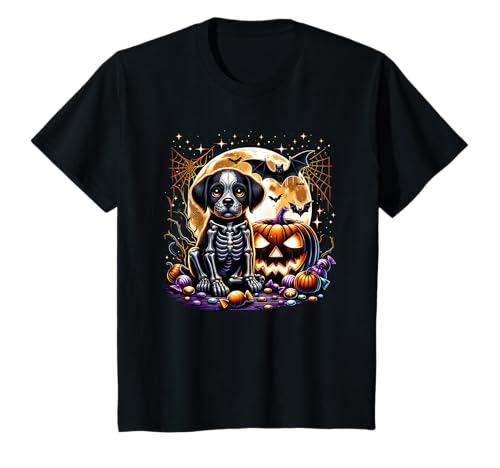 Halloween Skelett Welpe Hund Gruseltier Mädchen Grafik T-Shirt von Halloween Animal Outfits Girls Boys Kids