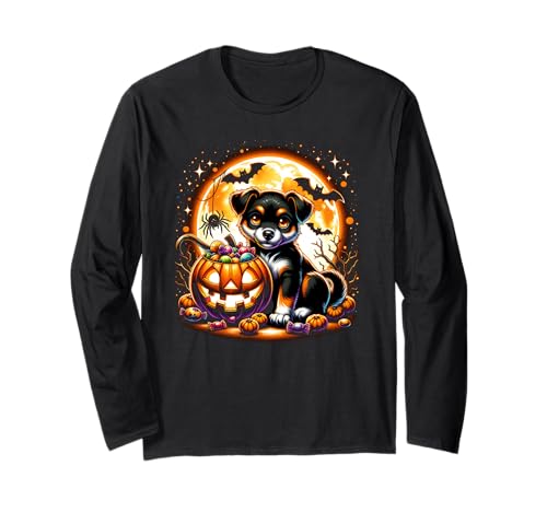 Halloween-Welpe Hund Gruselige Mädchen Grafik Langarmshirt von Halloween Animal Outfits Girls Boys Kids