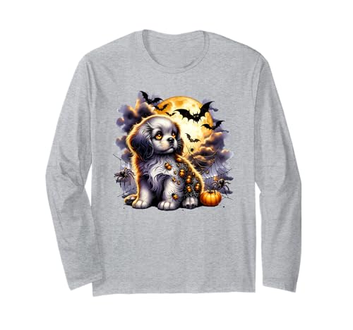 Halloween-Welpe Hund Gruselige Mädchen Grafik Langarmshirt von Halloween Animal Outfits Girls Boys Kids