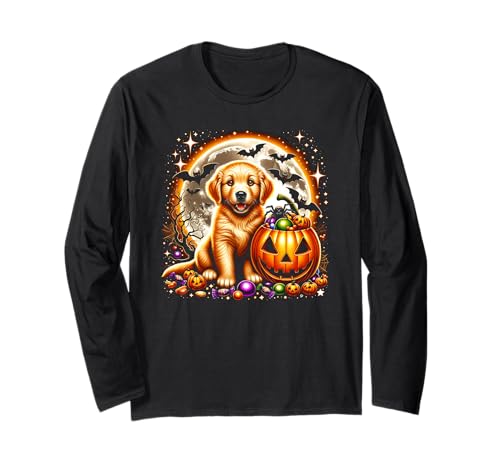 Halloween-Welpe Hund Gruselige Mädchen Grafik Langarmshirt von Halloween Animal Outfits Girls Boys Kids