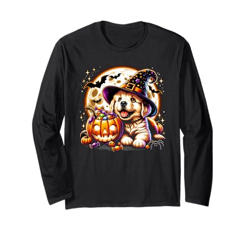 Halloween Welpe Hund Hexe Kürbis Jack o Laterne Niedliche Mädchen Langarmshirt Halloween Welpe Hund Hexe Kürbis Jack o Laterne Niedliche Mädchen Langarmshirt von Halloween Animal Outfits Girls Boys Kids