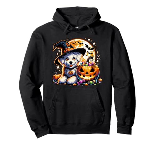 Halloween Welpe Hund Hexe Kürbis Jack o Laterne Niedliche Mädchen Pullover Hoodie von Halloween Animal Outfits Girls Boys Kids