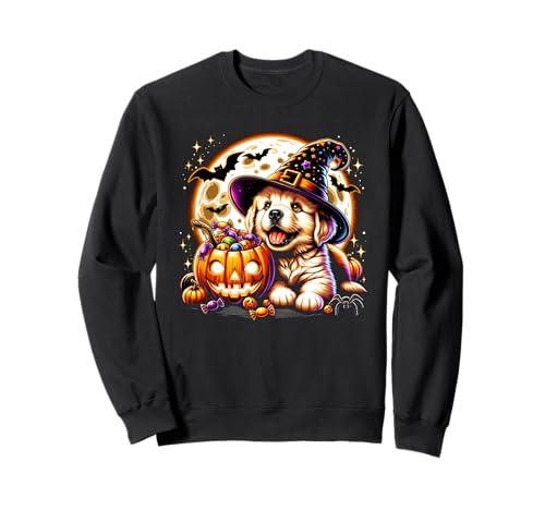 Halloween-Welpe Hund Hexe Mädchen Grafik Sweatshirt von Halloween Animal Outfits Girls Boys Kids