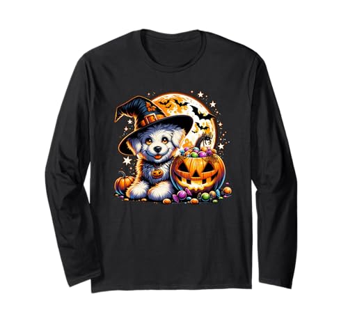 Halloween-Welpe Hund Mädchen Grafik Langarmshirt von Halloween Animal Outfits Girls Boys Kids