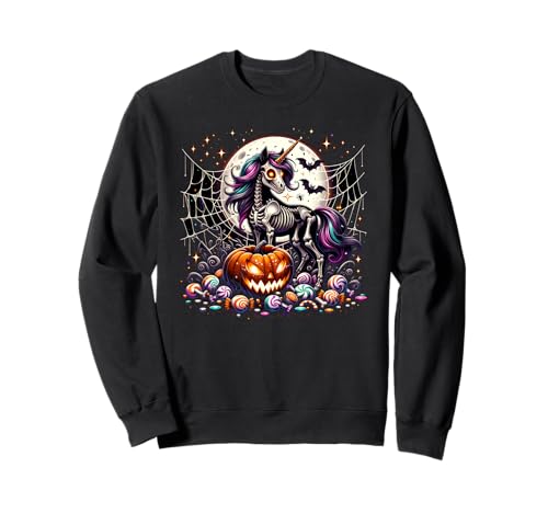 Mädchen Halloween Einhorn Skelett Pferd Tier Grafik Sweatshirt von Halloween Animal Outfits Girls Boys Kids