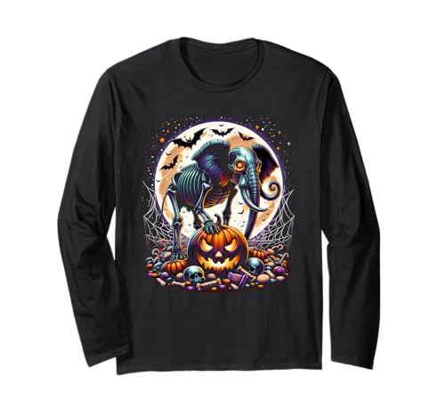 Mädchen Halloween Elefant Skelett Schädel Gruseltier Grafik Langarmshirt von Halloween Animal Outfits Girls Boys Kids