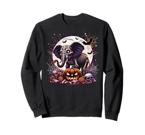 Mädchen Halloween Elefant Skelett Schädel Gruseltier Grafik Sweatshirt Mädchen Halloween Elefant Skelett Schädel Gruseltier Grafik Sweatshirt von Halloween Animal Outfits Girls Boys Kids