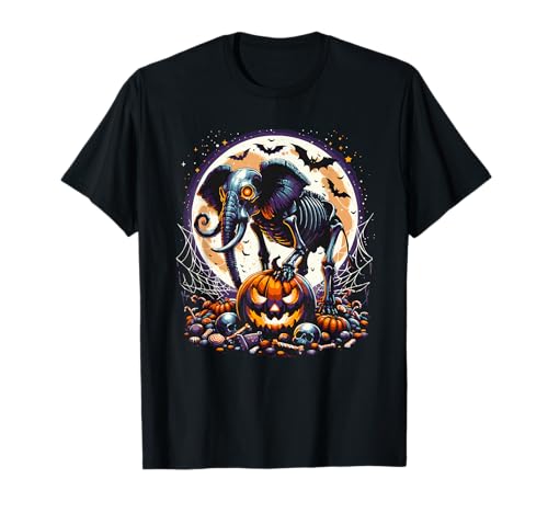 Mädchen Halloween Elefant Skelett Schädel Gruseltier Grafik T-Shirt Mädchen Halloween Elefant Skelett Schädel Gruseltier Grafik T-Shirt von Halloween Animal Outfits Girls Boys Kids