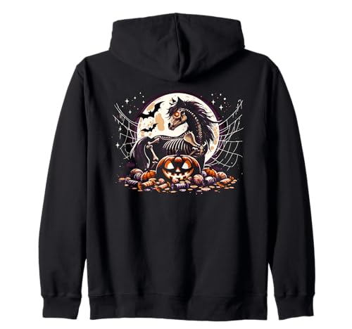 Mädchen Halloween Pferd Skelett Grafik Kapuzenjacke von Halloween Animal Outfits Girls Boys Kids