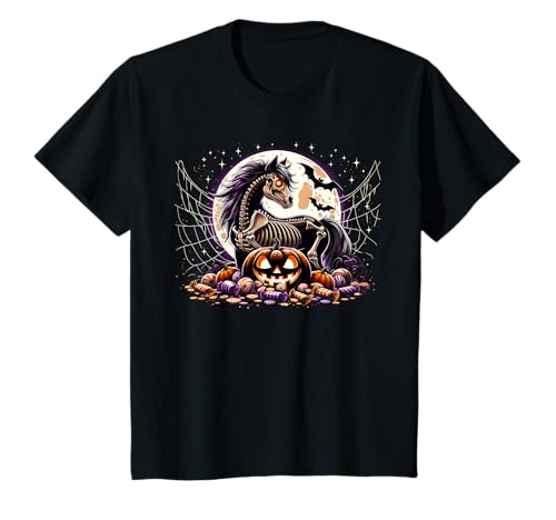 Mädchen Halloween Pferd Skelett Tier Grafik T-Shirt Mädchen Halloween Pferd Skelett Tier Grafik T-Shirt von Halloween Animal Outfits Girls Boys Kids