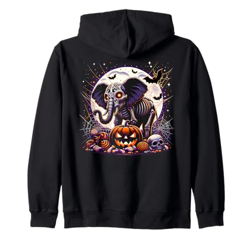 Mädchen Halloween Skelett Schädel Elefant Gruselige Tier Grafik Kapuzenjacke von Halloween Animal Outfits Girls Boys Kids