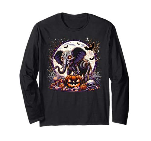 Mädchen Halloween Skelett Schädel Elefant Gruselige Tier Grafik Langarmshirt Mädchen Halloween Skelett Schädel Elefant Gruselige Tier Grafik Langarmshirt von Halloween Animal Outfits Girls Boys Kids
