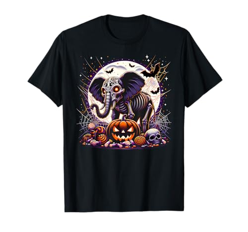 Mädchen Halloween Skelett Schädel Elefant Gruselige Tier Grafik T-Shirt von Halloween Animal Outfits Girls Boys Kids